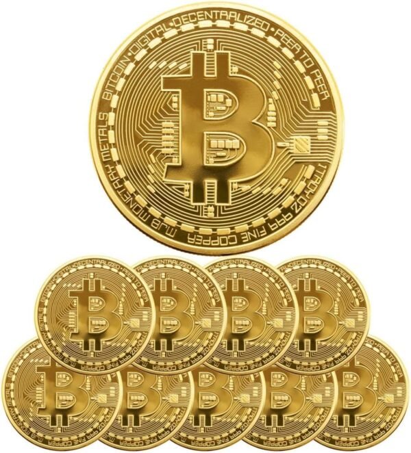 10 Pcs Bitcoin Coins, 24K Gold Plated, 3mm BTC Cryptocurrency Collectibles with Protective Case, Blockchain Decor for Home and Office - Image 2