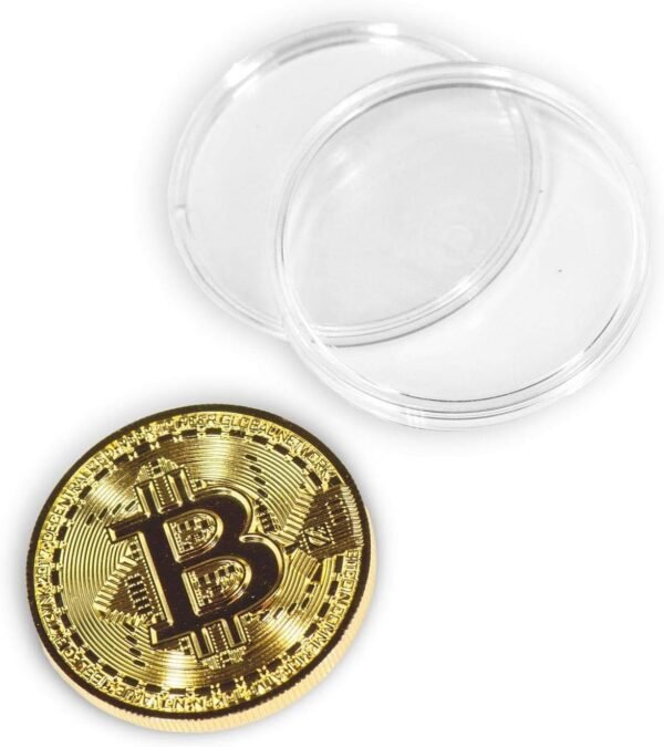 10 Pcs Bitcoin Coin Souvenir with Coin Case, Physical Bitcoin Collection, Gold Plated Bitcoin for Commemoration, Crypto Currency Coin BTC for Gift, Gold Bitcoin Tokens - Image 3