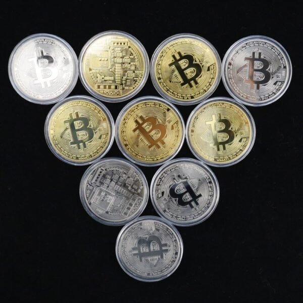 10 Pcs Bitcoin Coin Souvenir Gift with Coin Case, Bitcoin Commemorative Coin, Gold and Silver Plated Bitcoin for Commemoration, Blockchain Cryptocurrency, BTC Collectible Coin - Image 3