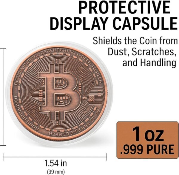 Bitcoin Copper Coins – 1 Pcs 1 oz .999 Pure Physical BTC Tokens | Commemorative Collectible Gift Set in Display Case | Unique Crypto Souvenir for Men, Women & Collectors | Perfect for Gifting - Image 7