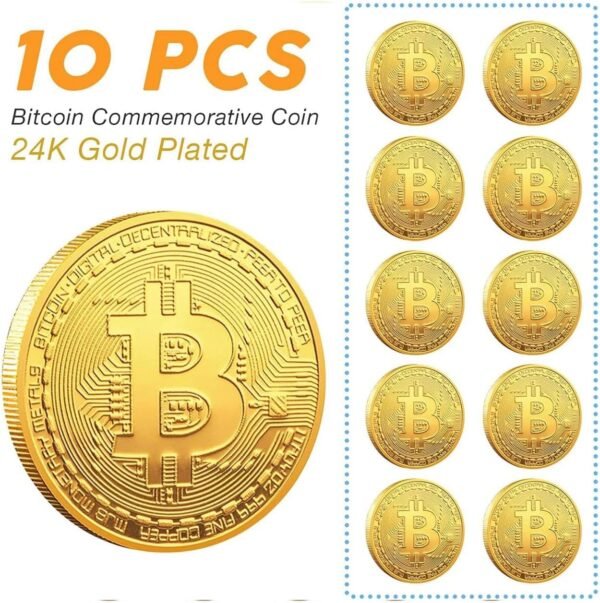 10 Pcs Bitcoin Coins, 24K Gold Plated, 3mm BTC Cryptocurrency Collectibles with Protective Case, Blockchain Decor for Home and Office - Image 3
