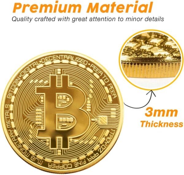 10 Pcs Bitcoin Coins, 24K Gold Plated, 3mm BTC Cryptocurrency Collectibles with Protective Case, Blockchain Decor for Home and Office - Image 4