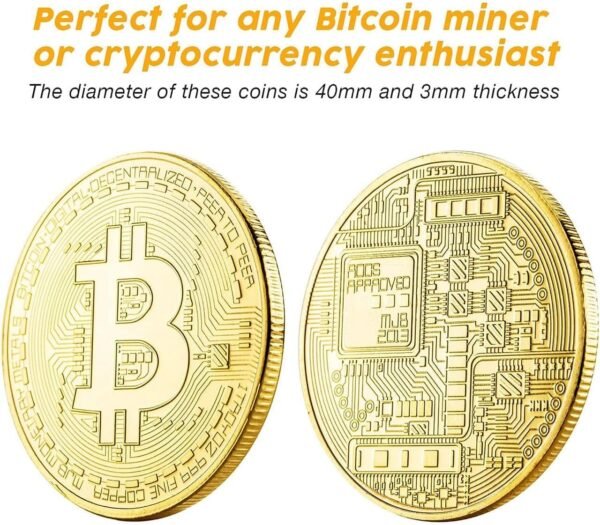 10 Pcs Bitcoin Coins, 24K Gold Plated, 3mm BTC Cryptocurrency Collectibles with Protective Case, Blockchain Decor for Home and Office - Image 5