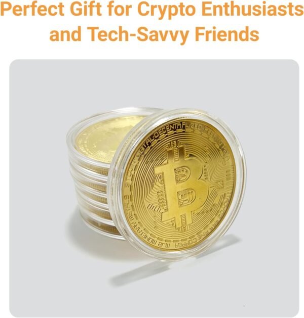 6Ps Gold Plated Bitcoin Coin – Physical Cryptocurrency Collectible with Protective Display Case, Premium Commemorative Souvenir for Crypto Enthusiasts and Gift Giving （Golden - Image 6