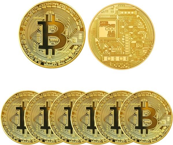 6Ps Gold Plated Bitcoin Coin – Physical Cryptocurrency Collectible with Protective Display Case, Premium Commemorative Souvenir for Crypto Enthusiasts and Gift Giving （Golden - Image 2